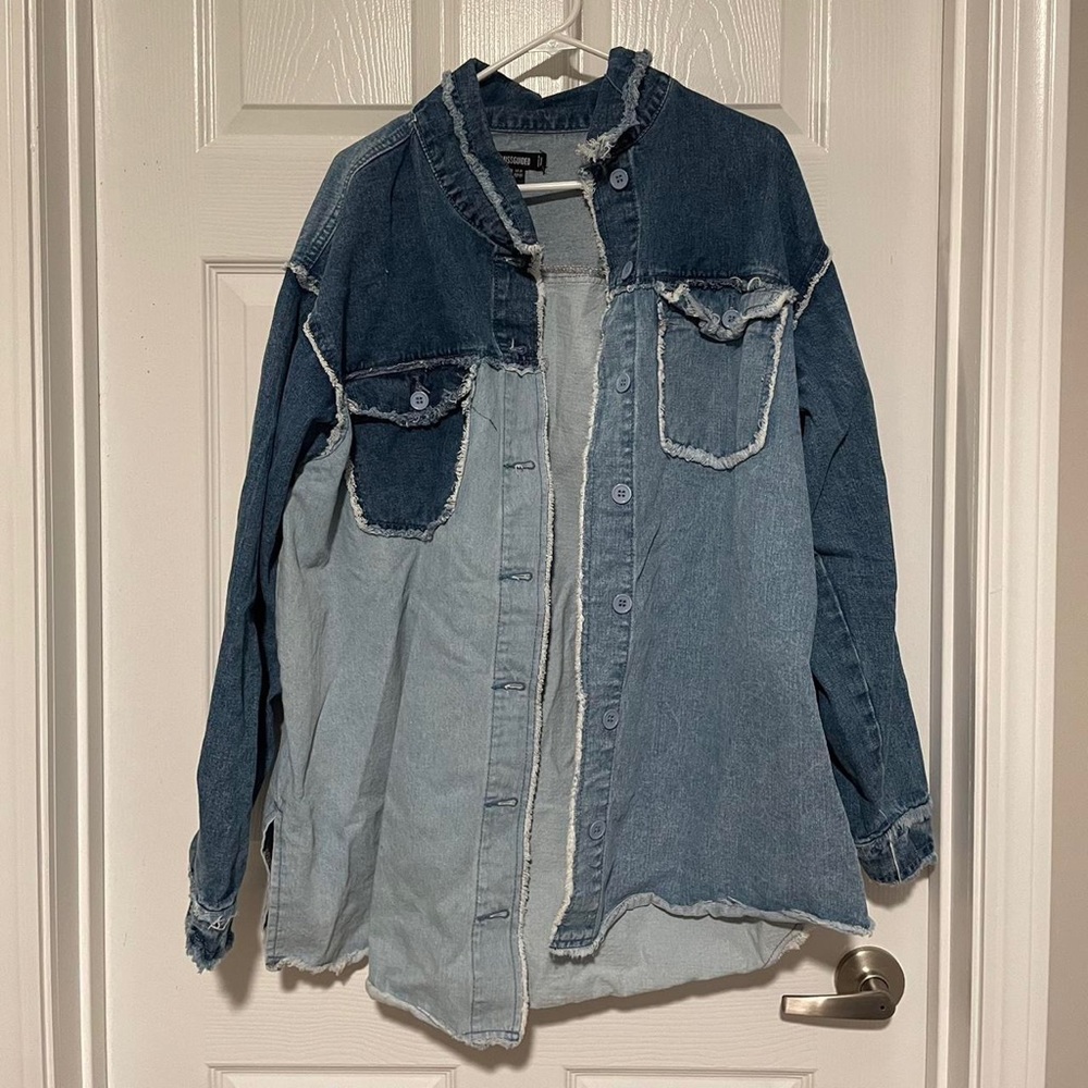 Oversized denim patched jacket
